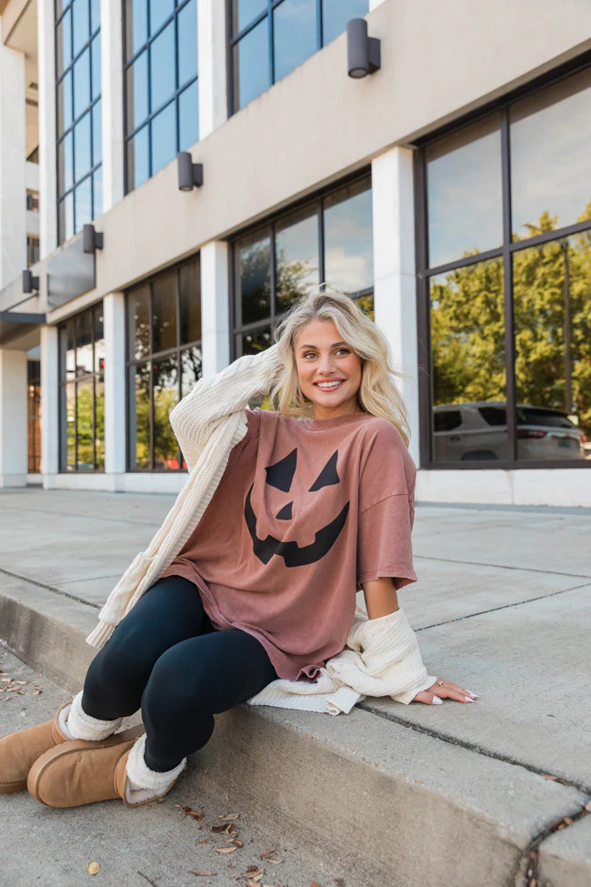 Pumpkin Face Chesnut Hyfve Oversized Graphic Tee | Pink Lily
