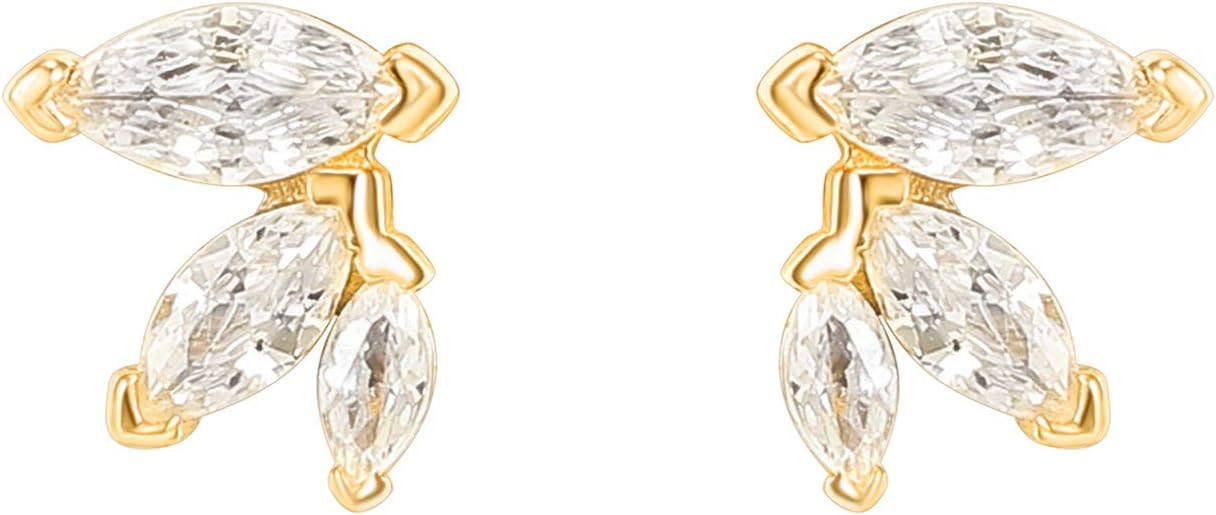PAVOI 14K Gold Plated Dainty Stud Earrings for Women - 925 Sterling Silver Posts Earrings with Cu... | Amazon (US)