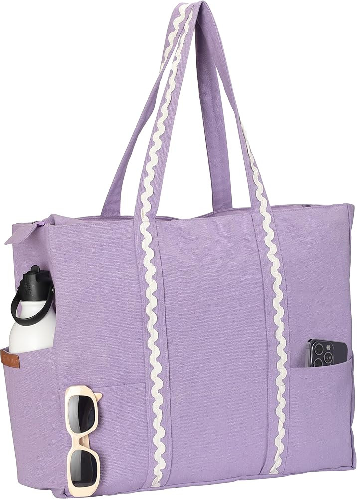 Folkulture Beach Bag For Women | Water Resistant | 17.5"x15" Travel Bag With Zipper | Large Aesth... | Amazon (US)