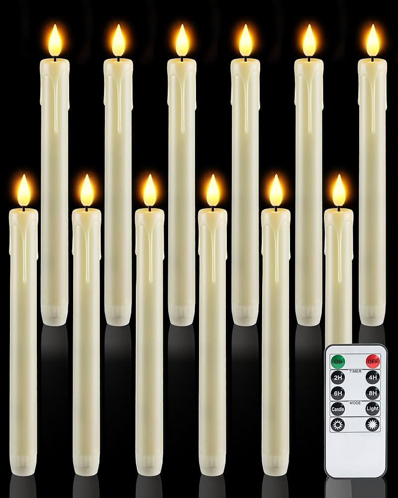Homemory 12 Pcs Plastic Flameless Taper Candles with Remote Timer Dimmer, Ivory Led Candlesticks ... | Amazon (US)