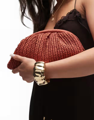 Mango raffia clutch bag in burnt orange | ASOS (Global)