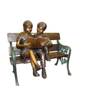 Kids Reading a Book on a Bench Bronze Statue, Handcrafted Sculpture for Home Décor 23"Lx 38"W x 37"H | Wayfair North America