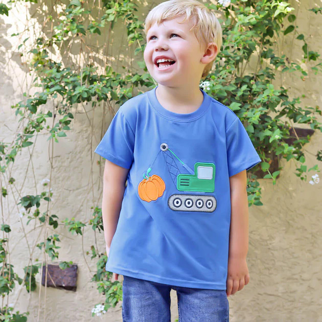 Pumpkin Crane Short Sleeve Shirt Royal Blue | Classic Whimsy