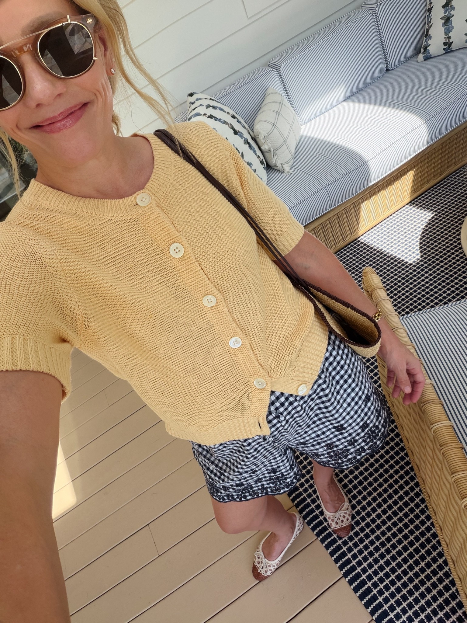 Alex Mill SALE ALERT! My summer cardigan top is 50% off, wearing my regular size small. Size up a half in Margaux flats, Shorts are a favorite! Sizing is generous but still wearing my regular size small. Sezane tote goes with me everywhere lately. Jenny Bird waterproof bracelet. xo, Claire

#LTKootd #LTKSaleAlert #LTKOver40