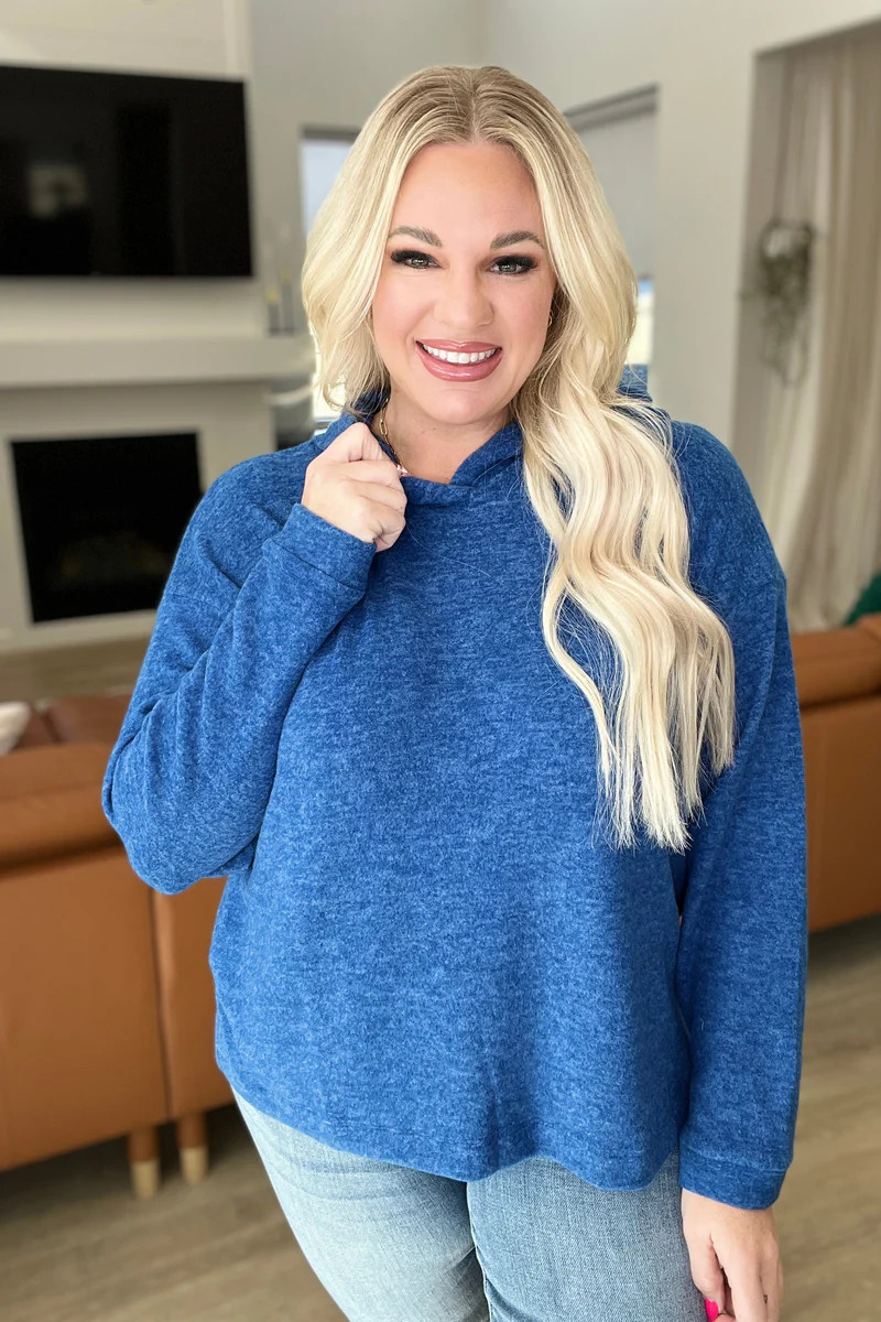 Hooded Melange Brushed Hacci Sweater in Light Navy | Statement Boutique