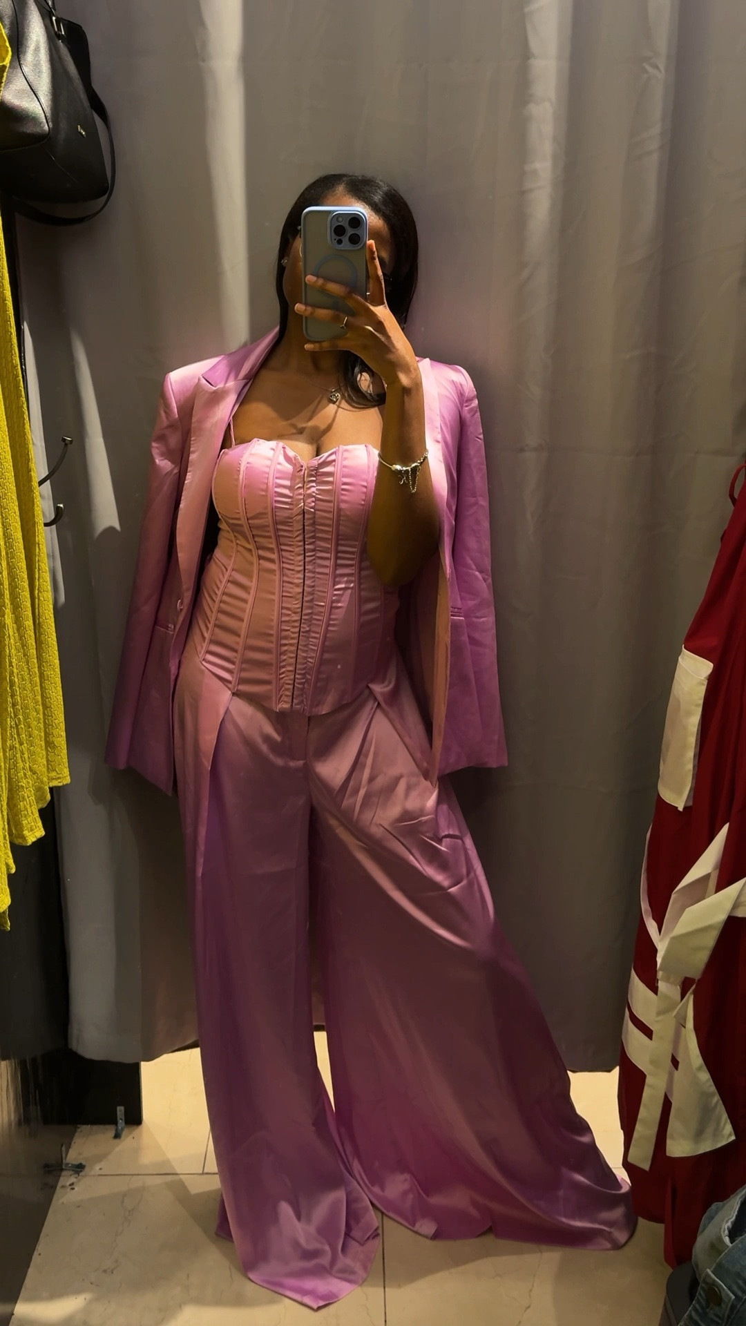 A chic lilac satin suit set from @AKIRA that deserves a spot in your spring wardrobe💜

This satin blazer and trouser wide-leg pants set is such a stylish staple. 

Perfect for brunch looks, workwear fashion, wedding events, vacation dinners, and elevated everyday styling.

Everything fits true to size. I’m wearing a size medium in the blazer and trouser pants, and a size small in the corset top.

#LTKWorkwear #LTKWedding #LTKootd