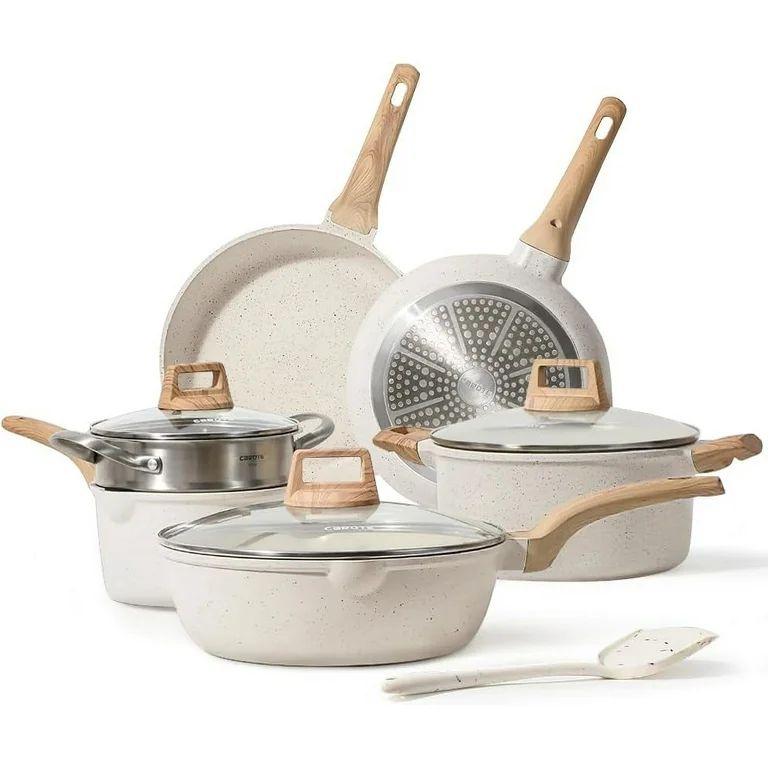 Carote Nonstick Pots and Pans Set, 10 Pcs Granite Kitchen Cookware Sets (White) | Walmart (US)