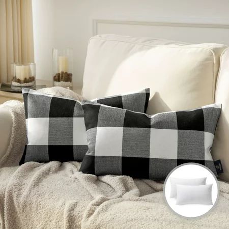 Phantoscope Buffalo Checker Plaids Series Cushion Decorative Throw Pillow 12 x 20 Black/White 2 Pack | Walmart (US)
