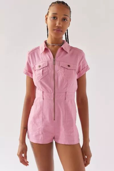 BDG Axel Linen Coverall Romper | Urban Outfitters (US and RoW)