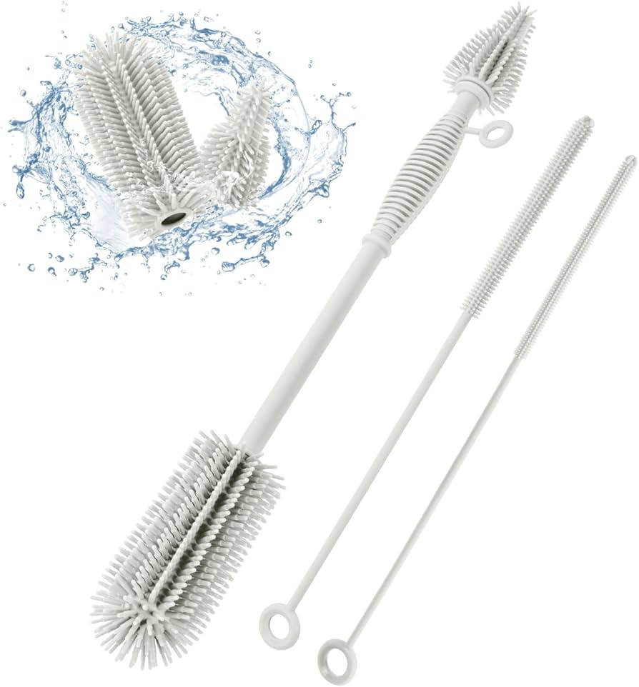 Bottle Brush and Straw Cleaner Brush Set, Extra Long Double-Ended Soft Silicone Brush Cleaner for... | Amazon (US)