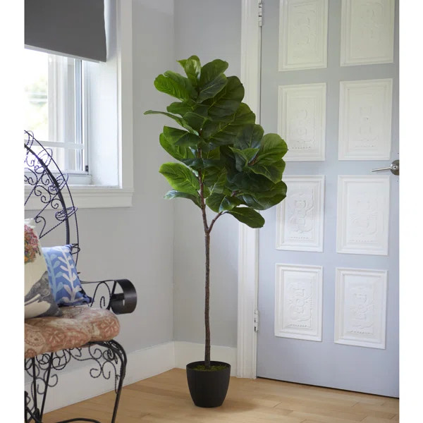 52" Artificial Fiddle leaf fig Tree in Planter | Wayfair North America
