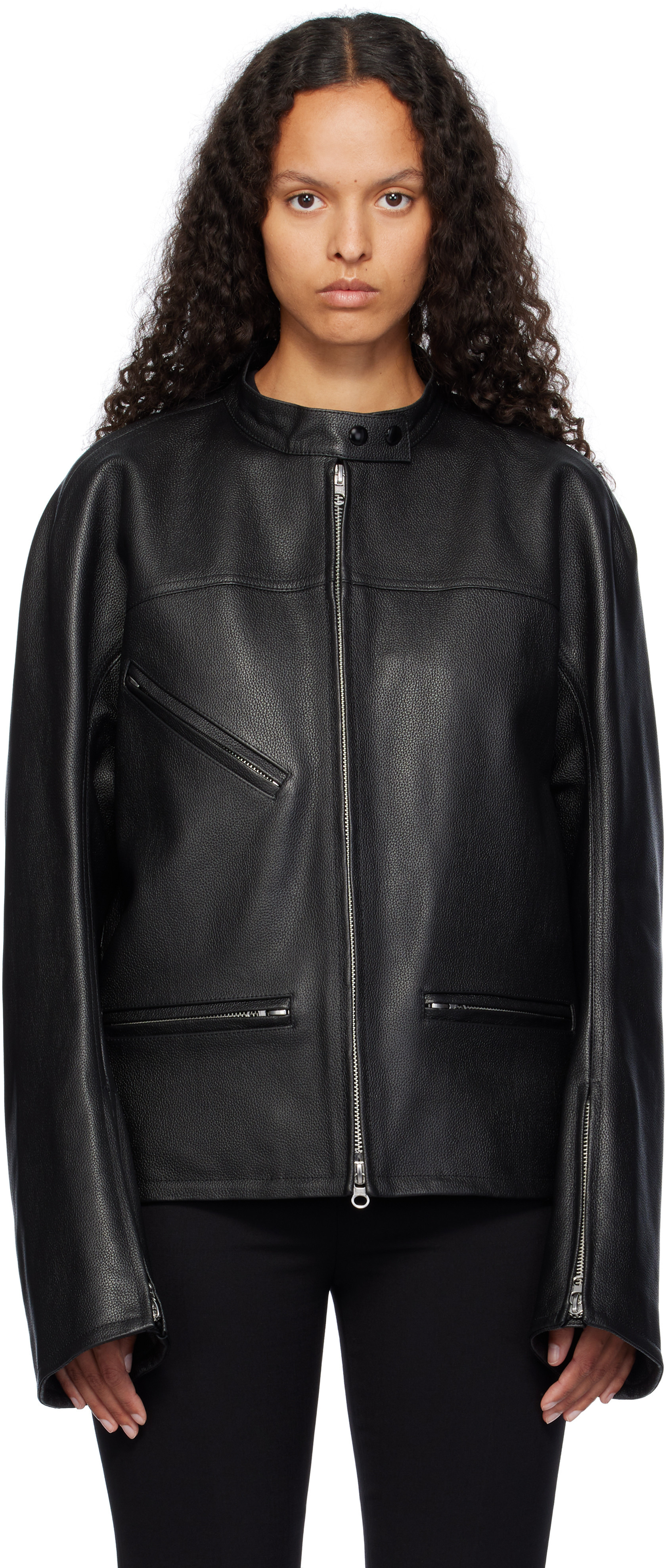 Courrèges Black Racer Buckle Leather Jacket | SSENSE