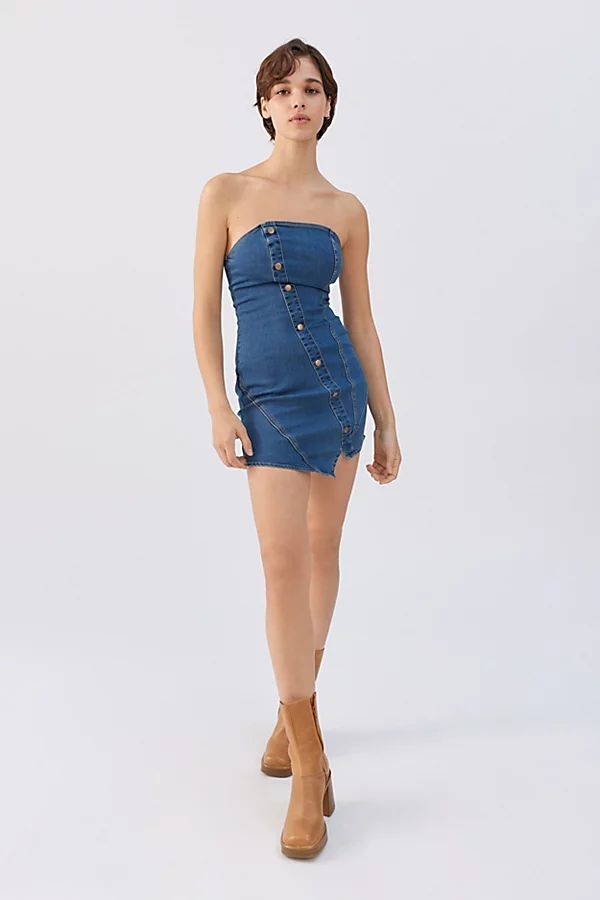 UO Incognito Denim Tube Dress | Urban Outfitters (US and RoW)