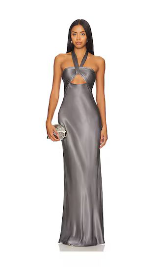 La Lune Ruched Halter Maxi Dress in Graphite | Revolve Clothing (Global)