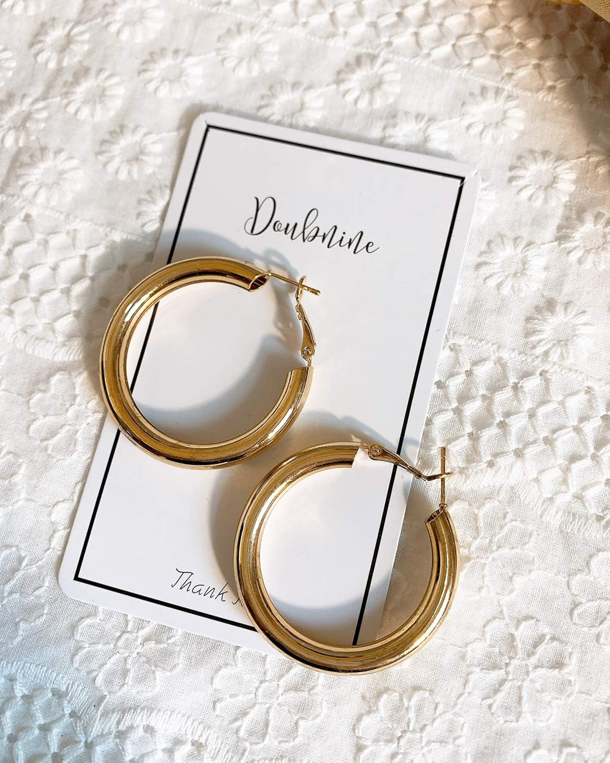 Doubnine Tube Hoop Earrings Gold Lightweight Large Earrings Women Fashion Jewelry Earrings | Amazon (US)