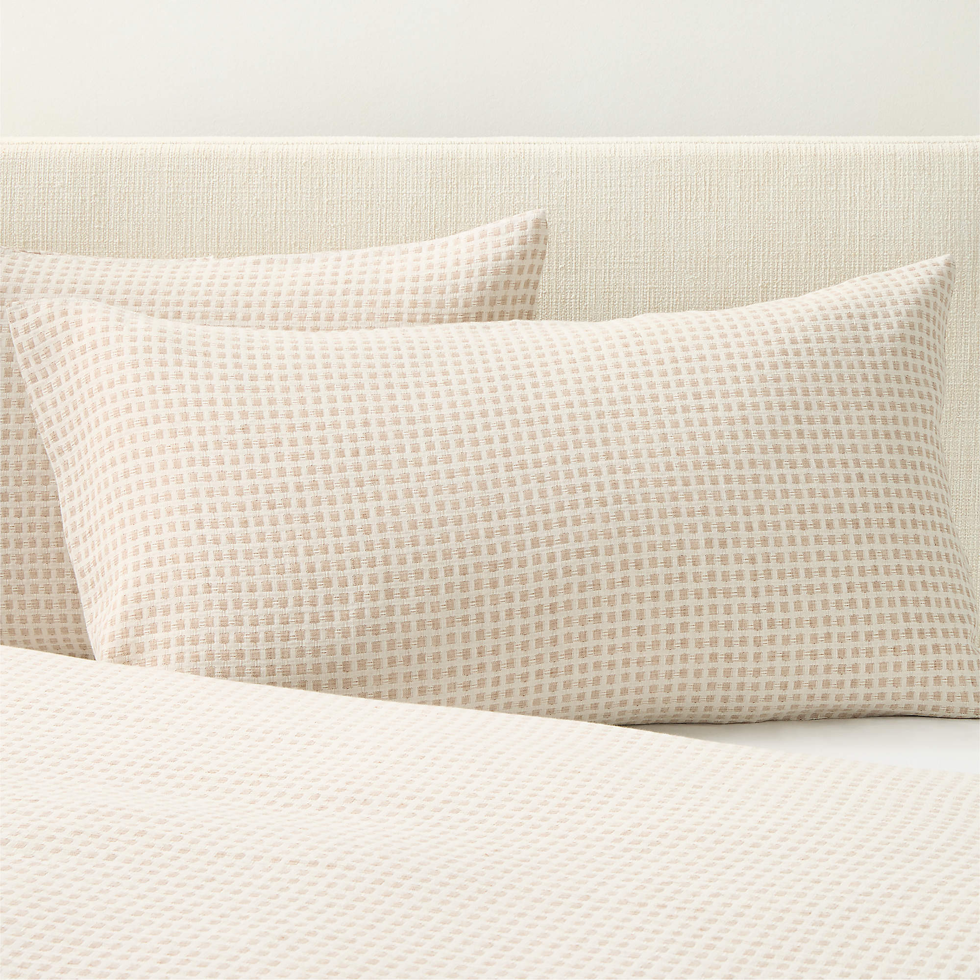 Sadira Organic Cotton Jacquard White with Taupe King Pillow Shams Set of 2 + Reviews | CB2 | CB2