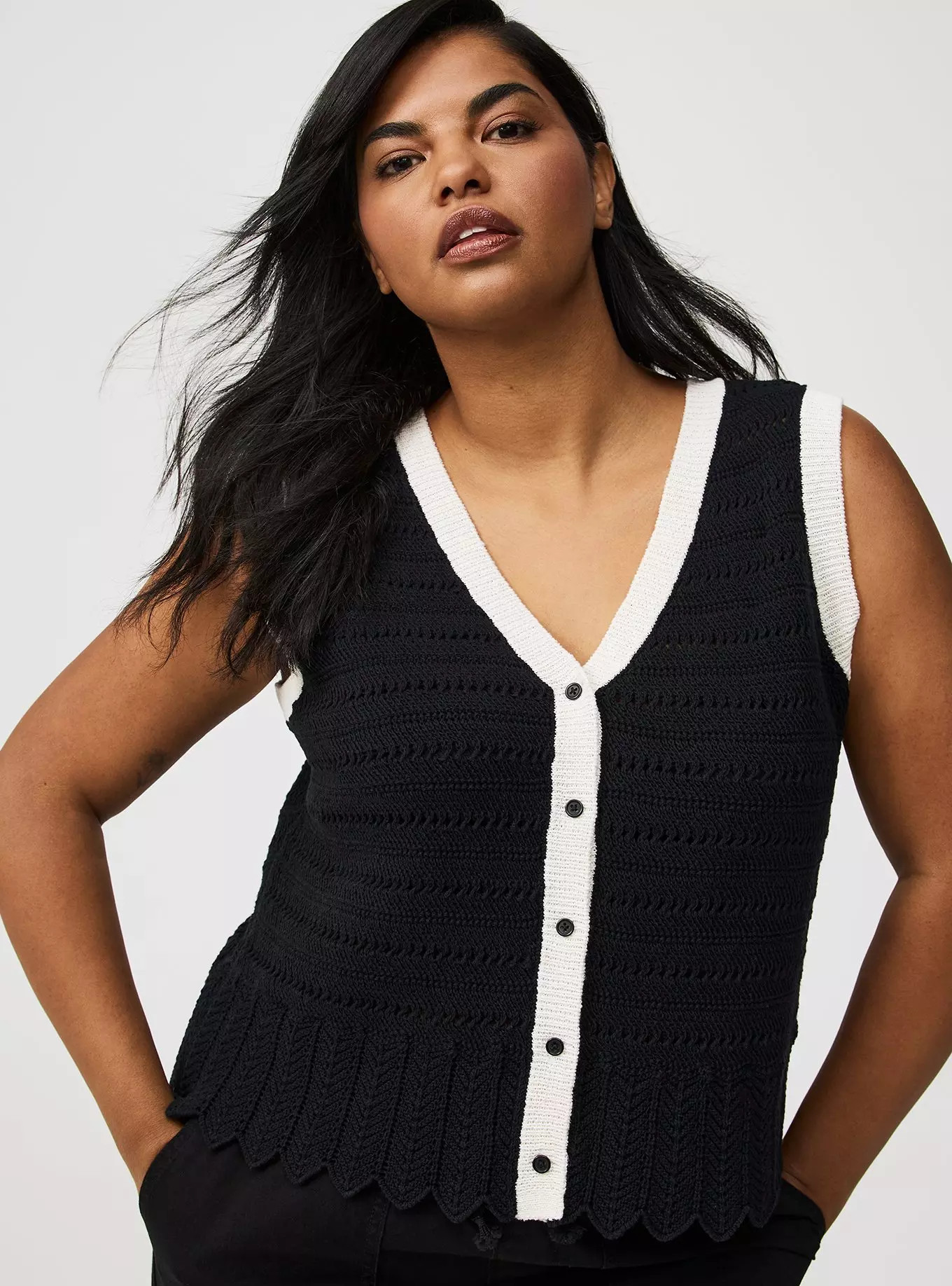 Contrast Trim Pointelle Sweater Vest | Torrid (US & Canada)