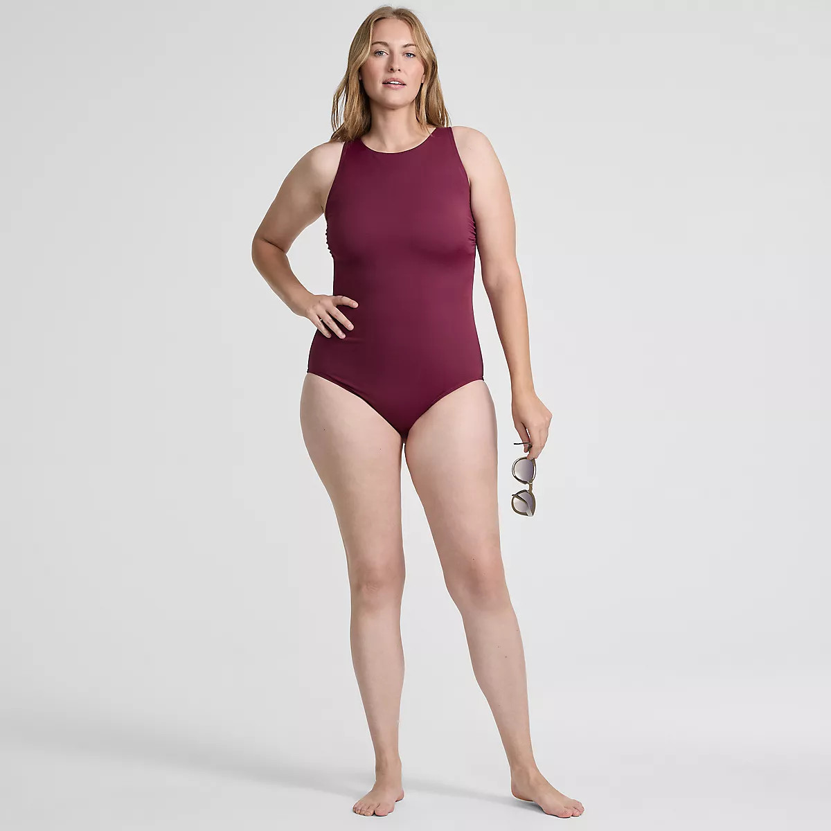 Women's Plus Size Tugless High Neck Portrait Back One Piece Swimsuit | Lands' End (US)
