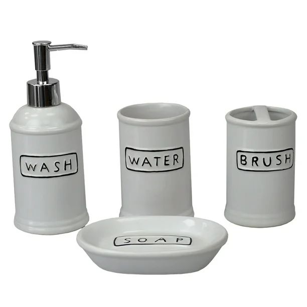 Resort 4 Piece Ceramic Bath Accessory Set, Black - Walmart.com | Walmart (US)