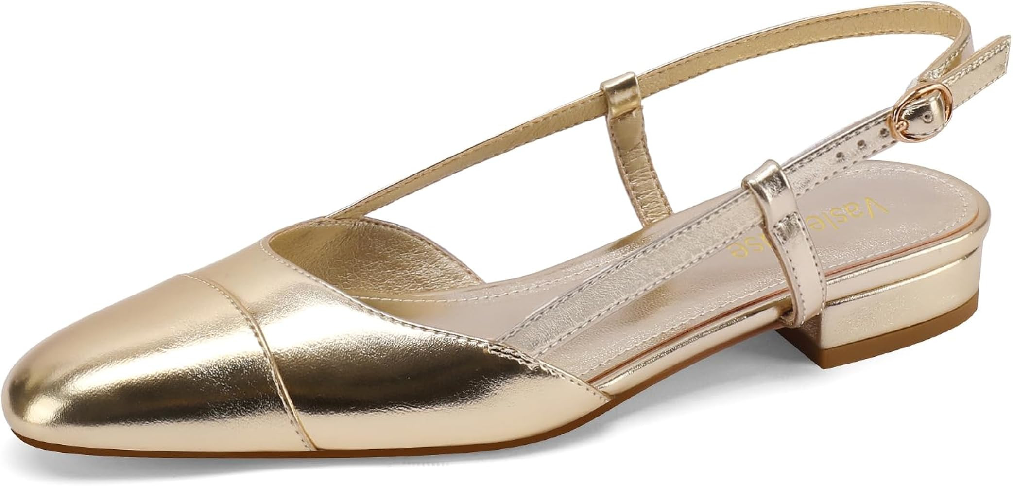 Slingback Flats for Women Two Toned Double Strap Block Low Heel Flats Classic Womens Sandals Comf... | Amazon (US)