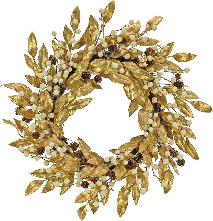 HGTV Home Collection Unlit Artificial Christmas Wreath, Metallic Gold Laurel Leaves, Woven Branch... | Amazon (US)