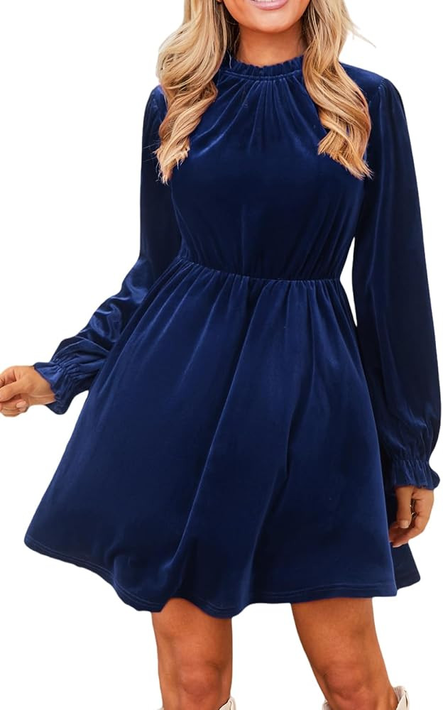 CUPSHE Women's Fall Dresses 2025 High Neck Long Sleeve Mini Party Ruffled Casual Tunic Velvet Wed... | Amazon (US)