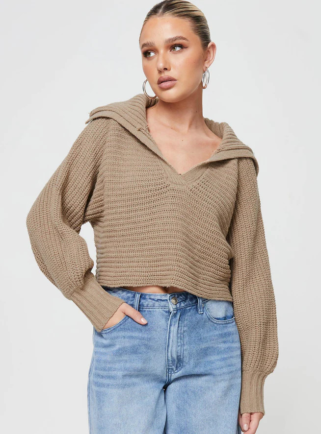 Wester Ribbed Sweater Mocha | Princess Polly US