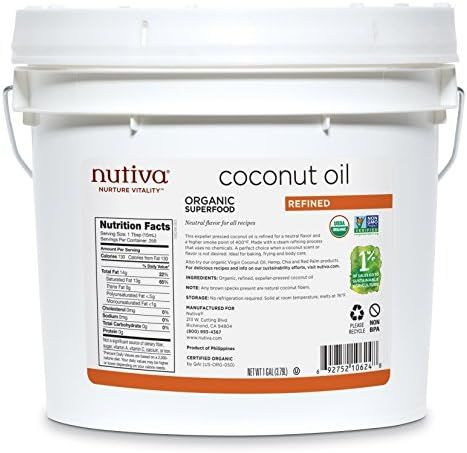 Nutiva Organic, Steam Refined Coconut Oil from non-GMO, Sustainably Farmed Coconuts, 128 Fl Oz (P... | Amazon (US)