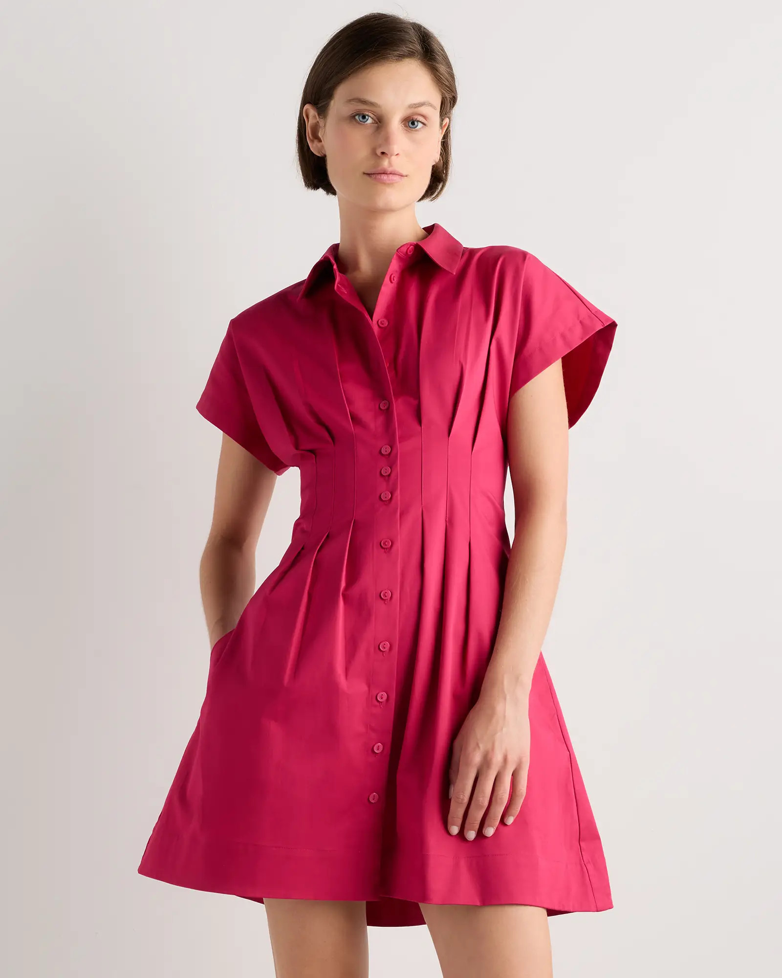 Stretch Twill Pleated Mini Shirt Dress | Quince