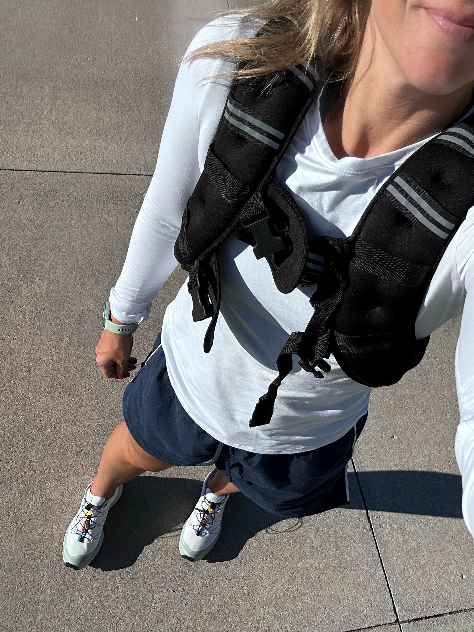 Morning walk with my weighted vest (12lbs) - @Alo Yoga long sleeve size small in white, @lululemon court rival shorts size small in navy w/ white stripe, sized down a full size in my Salomon sneakers from @Shopbop

#LTKmorningroutine #LTKfitnessgoals #LTKActive