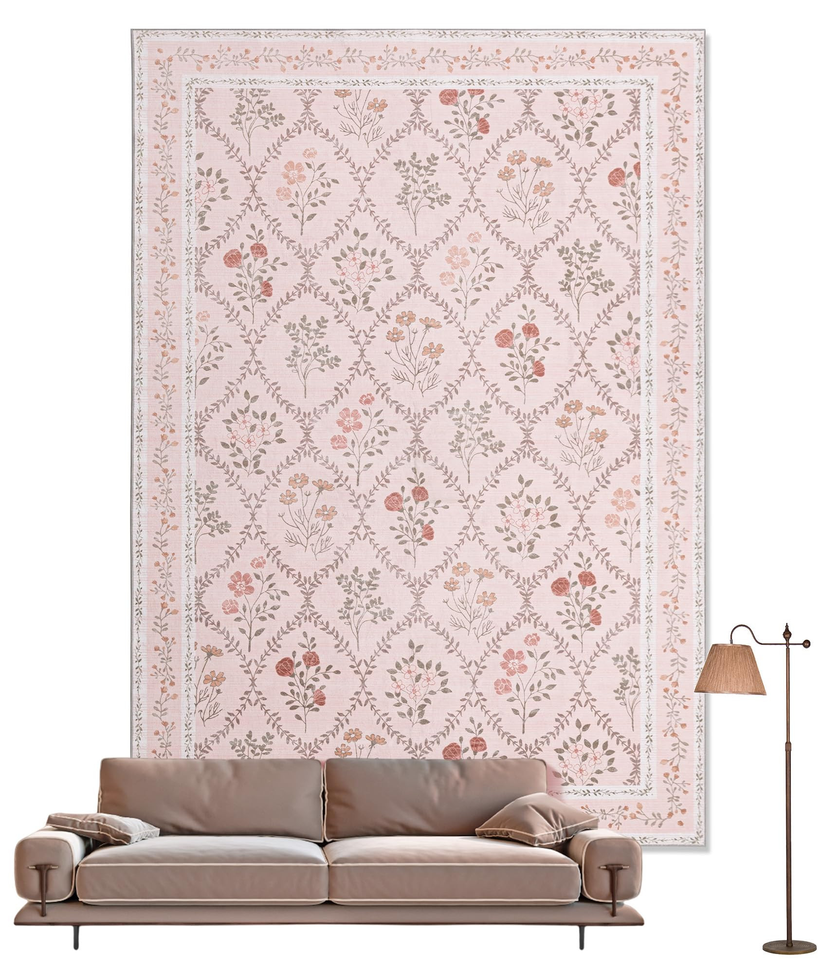 YIHOUSE 5x7 Washable Rug for Bedroom, Pink Floral Rugs for Living Room Non Slip Ultra-Thin Large ... | Amazon (US)