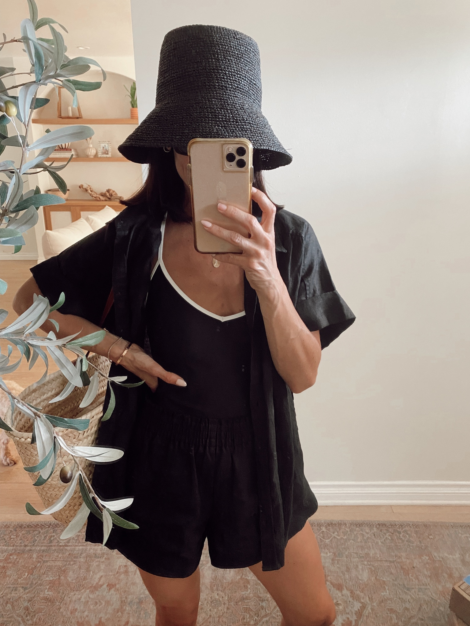 Today’s swim outfit 
Suit is 30% off with adjustable straps 
Linen shorts and linen top are tts 


#LTKstyletip #LTKswim