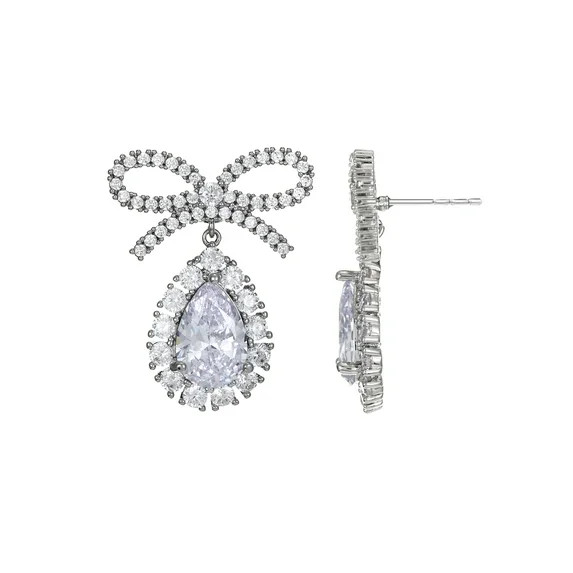 Believe by Brilliance Women's Fine Silver Plated Earrings with Genuine CZ Stones, Bow Motif, Fema... | Walmart (US)