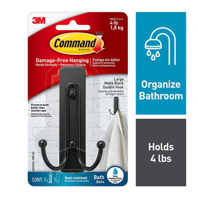 Command Large Decorative Matte Black Adhesive Double bath hook ( 4-lb Capacity) | Lowe's
