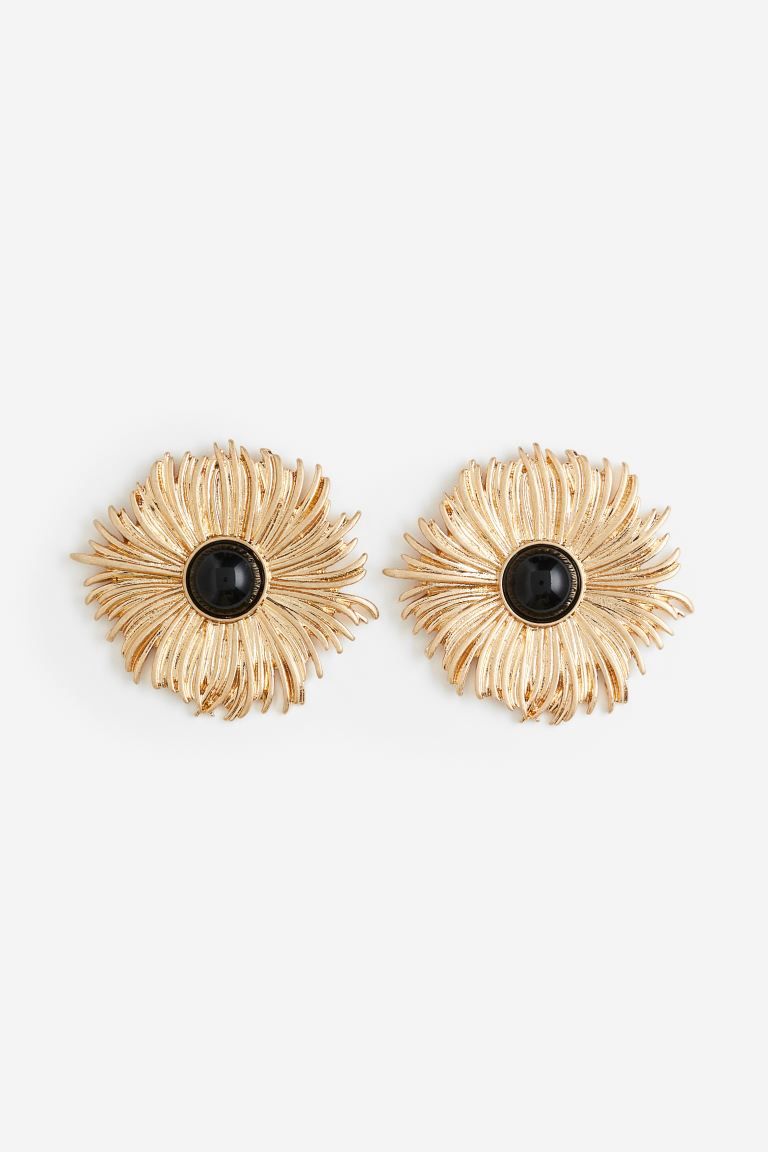 Flower stud earrings - Gold-coloured/Black - Ladies | H&M GB | H&M (UK, MY, IN, SG, PH, TW, HK)