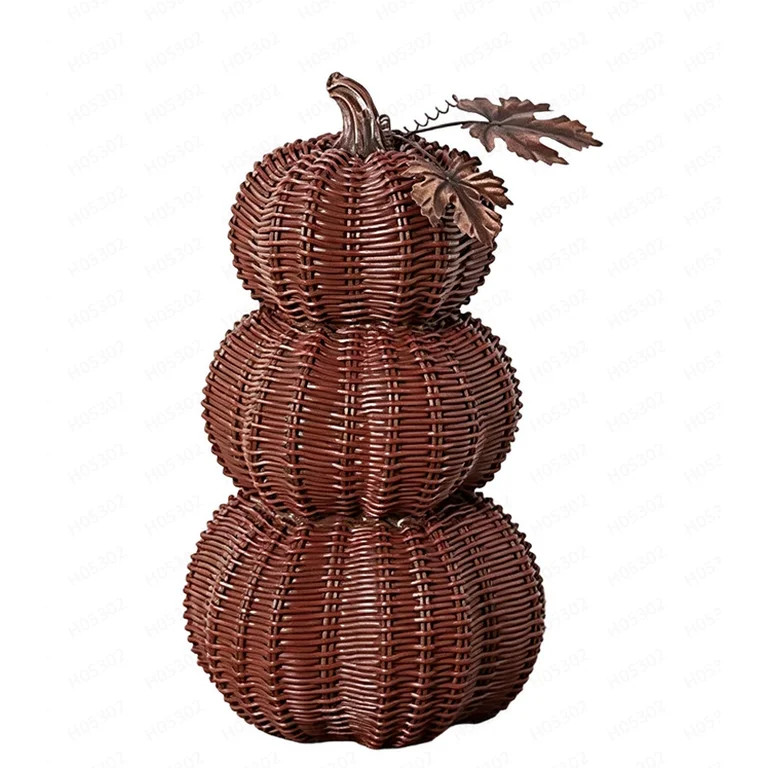 10 Inch Artificial Fake Pumpkin, Fall Pumpkin Decor Faux Resin Basket-Weave Stacked Pumpkin with ... | Walmart (US)