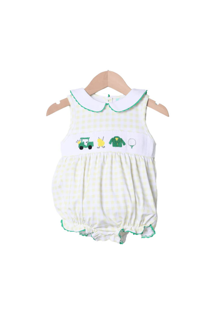 Smocked Golf Classics Yellow Gingham Bubble | The Smocked Flamingo