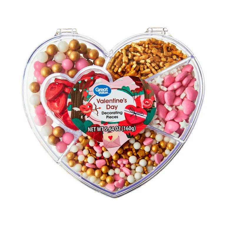 Great Value Valentine Heart Tackle Box Pink, White, Gold & Red Decorating Pieces, 5.64 oz | Walmart (US)
