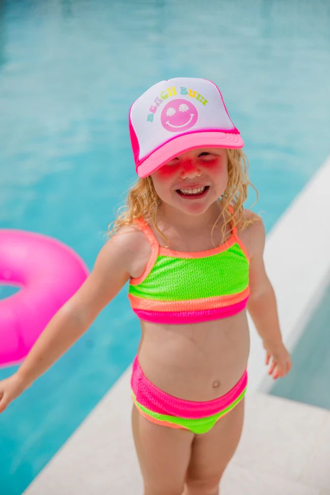 Kid's Beach Bum White and Pink Trucker Hat Tori X Pink Lily | Pink Lily