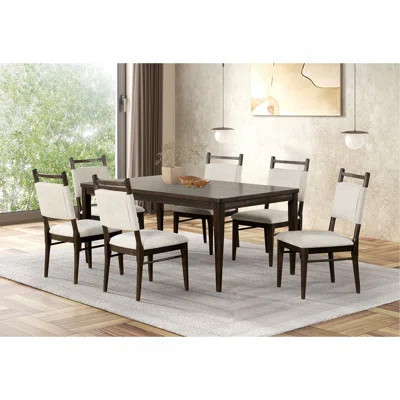 7Pc Dining Room Set Dark Walnut Wooden Dining Table 6X Side Chairs Rubber Wood Modern Kitchen Dining | Wayfair North America
