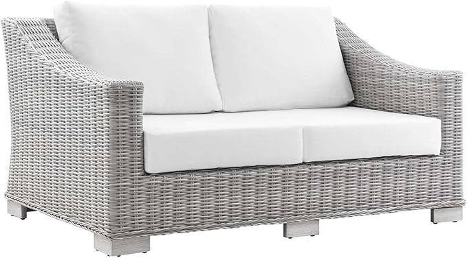 Modway Conway Outdoor Patio Wicker Rattan, Loveseat, Light Gray White | Amazon (US)