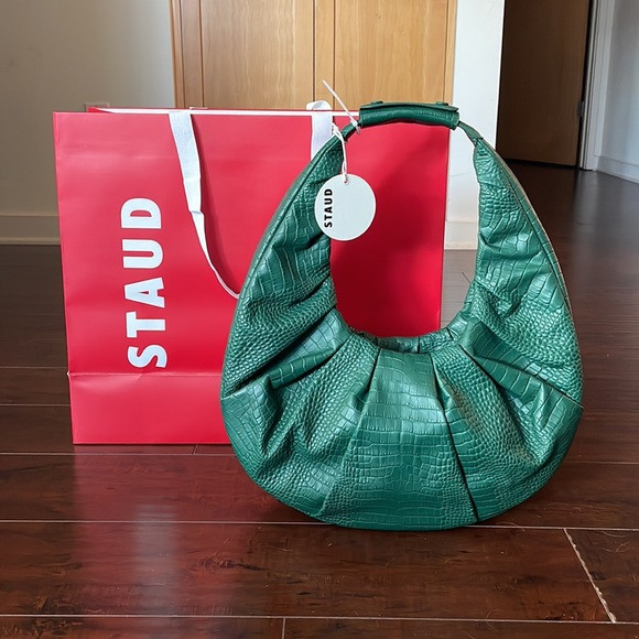 STAUD Large Soft Green Croc Moon Bag NWT | Poshmark