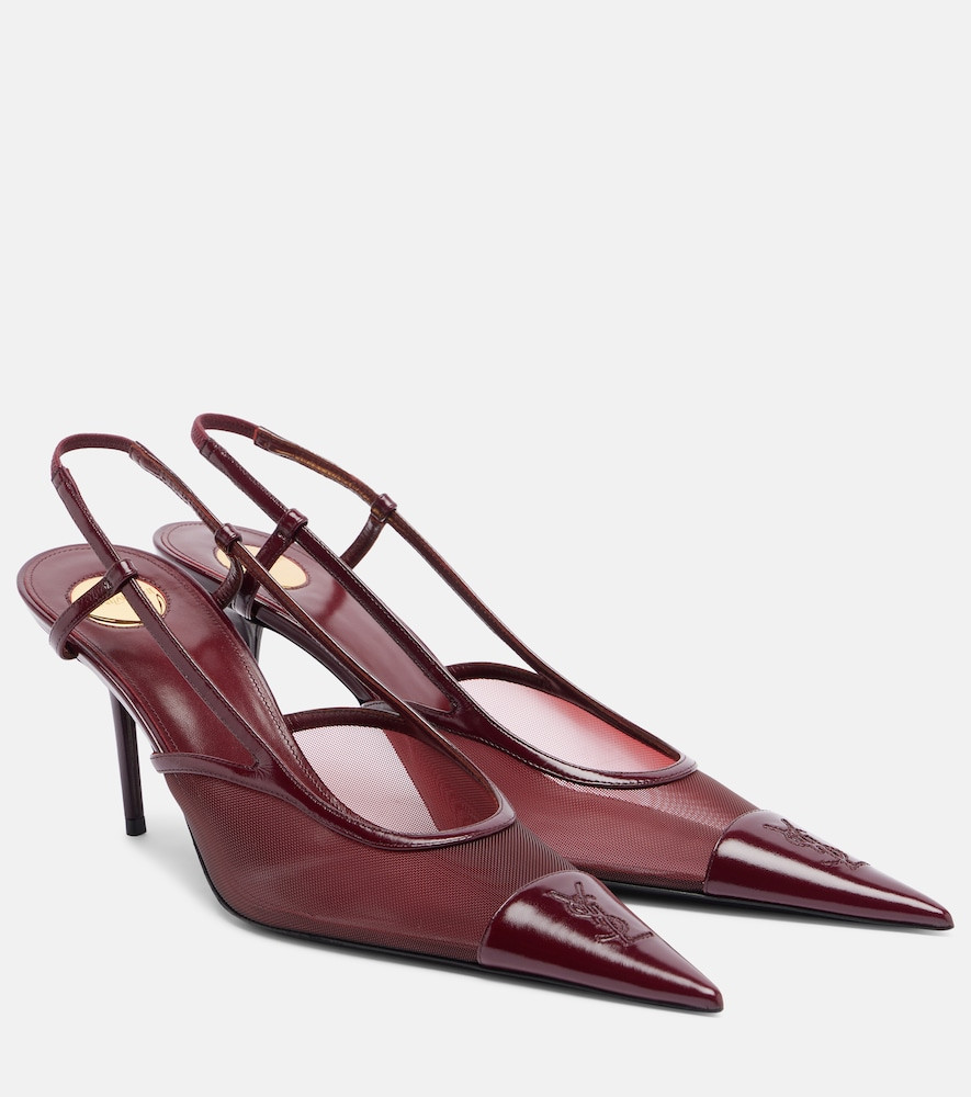 Saint Laurent Renée leather-trimmed mesh slingback pumps | Mytheresa (US/CA)