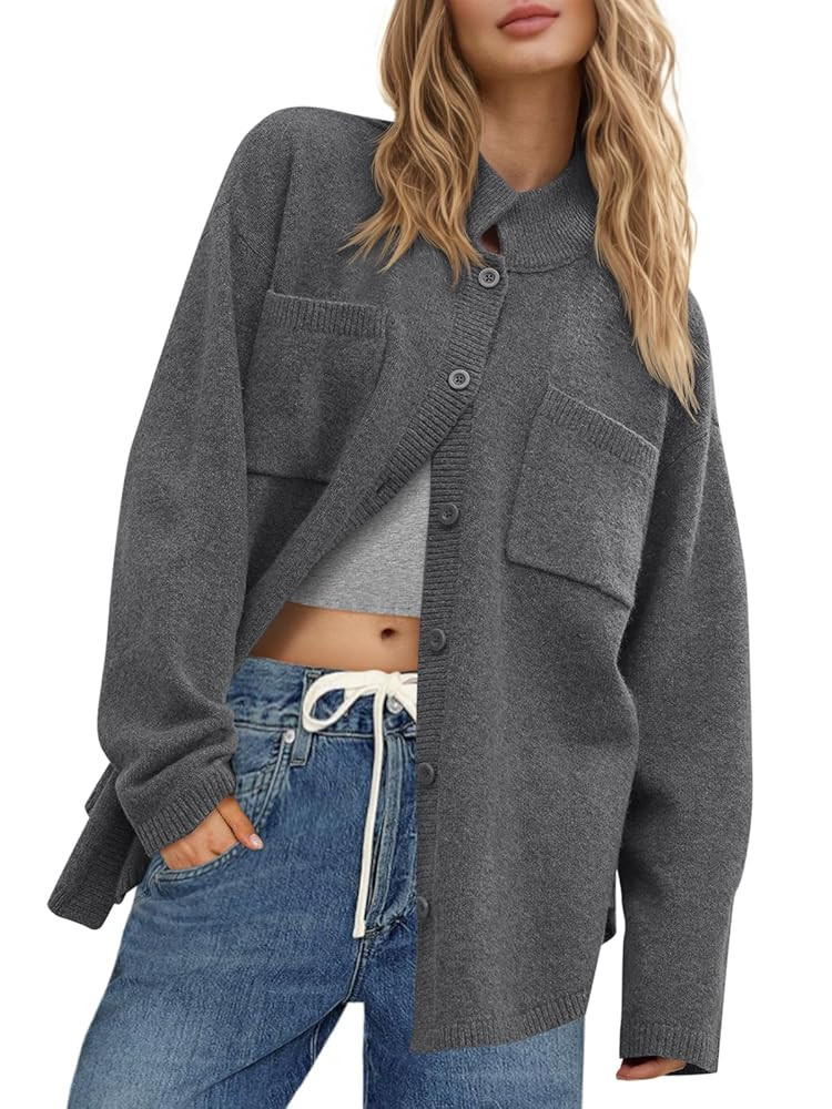 Saodimallsu Womens Collared Cardigans Button Down Fall Sweater Jackets Oversized Casual Long Slee... | Amazon (US)