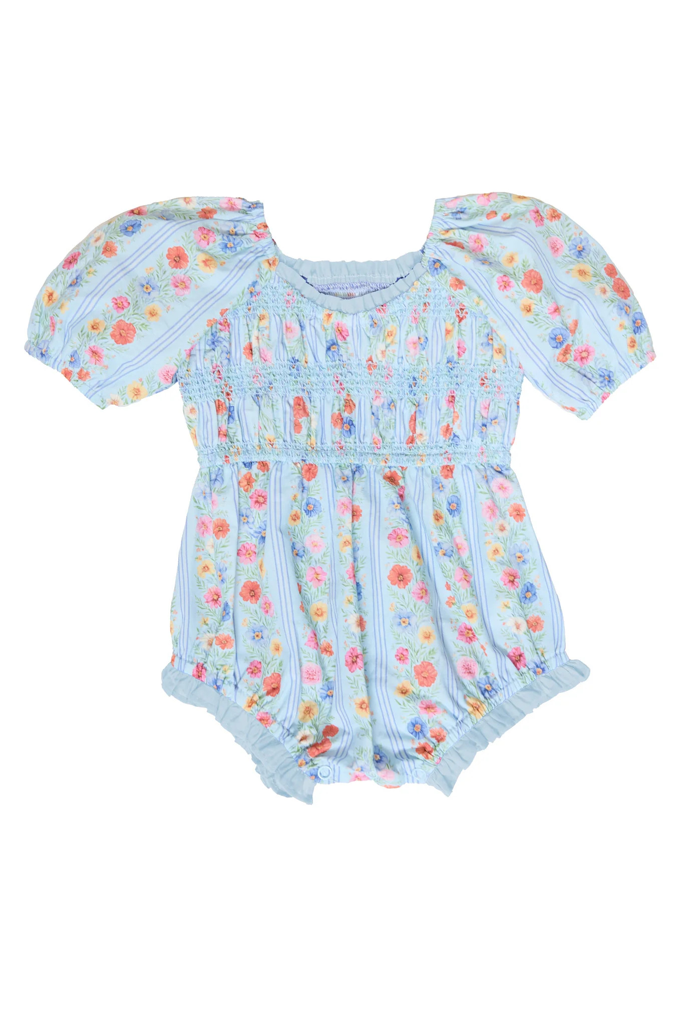 Baby Roselyn Romper in Blue Linear Floral Print | Ivy City Co