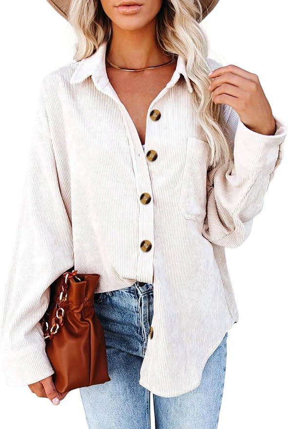 Yeahill Corduroy Shirt Women Oversized Button Down Shirts for Women Shacket Jacket Women Long Sle... | Amazon (US)