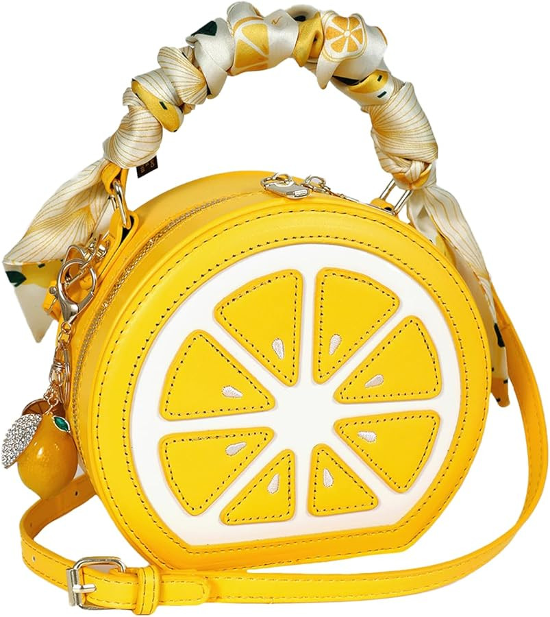 Lemon Purse Cute Fruit Shaped Bag with Charm Scarf 3Pcs Fun Novelty Crossbody Shoulder Handbag To... | Amazon (US)