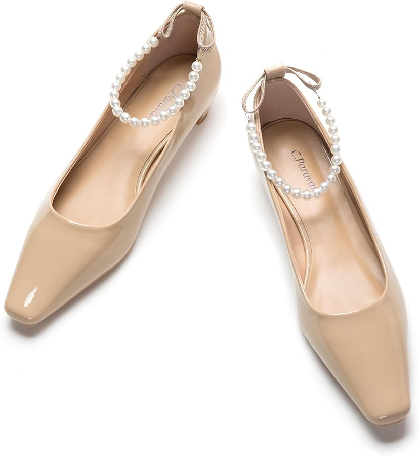 C.Paravano Women's Pumps | Low Chunky Heels | Square Toe Leather Block Heels | Closed Toe Low Hee... | Amazon (US)
