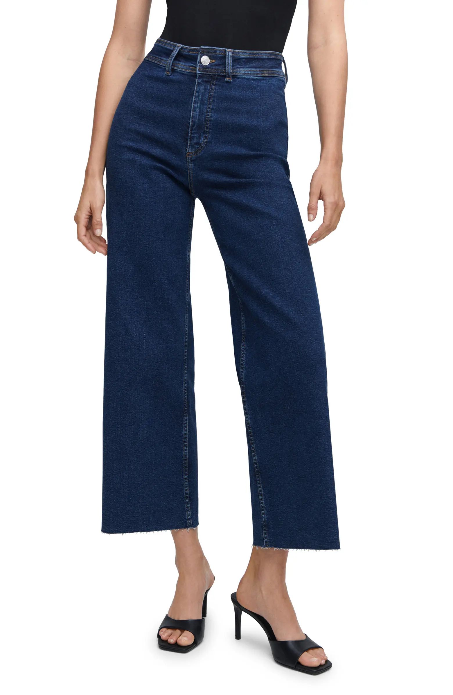 High Waist Raw Hem Wide Leg Crop Jeans | Nordstrom