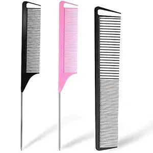 3 Pieces Rat Tail Comb Carbon Fiber Teasing Combs Parting Braids Comb Stainless Steel Pintail Com... | Amazon (US)